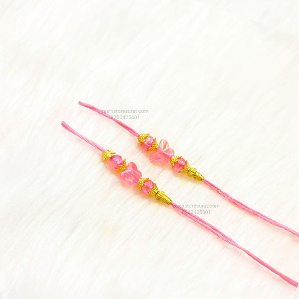 Light Pink Reflective Butterfly Readymade Rakhi Thread - RT7 (5 Pairs)