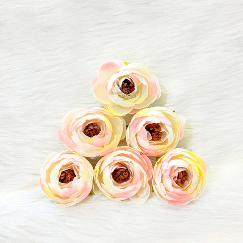 Pink White Peony Artificial Flower - 6 Pcs