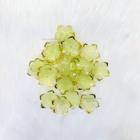 Pista Green Acrylic flower with golden border