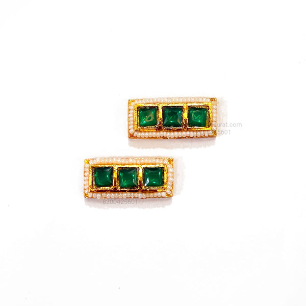 Rectangle Meenakari Kundan Beads Green Gold Charm D10