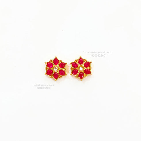 Red Flower Meenakari Kundan Gold Charm B13 - 2 Pcs