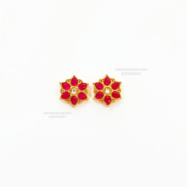 Red Flower Meenakari Kundan Gold Charm B13 - 2 Pcs