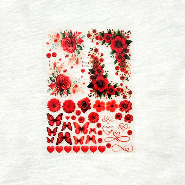 Red Flower 3D UV Sticker Sheet - A6