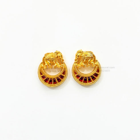 Red Moon With Elephant Meenakari Kundan Gold Charm D31 - 2 Pcs