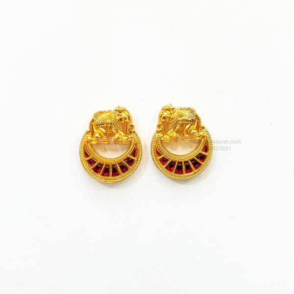 Red Moon With Elephant Meenakari Kundan Gold Charm D31