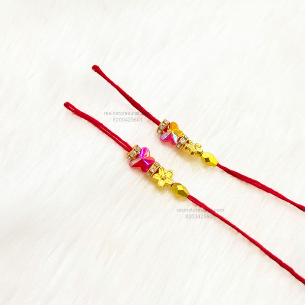 Red Reflective Butterfly Readymade Rakhi Thread - RT6 (5 Pairs)