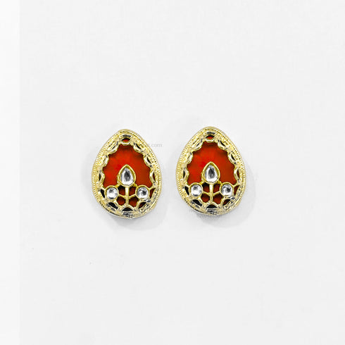 Red Ruby White Kundan Beads Gold Charm D20 - 2 Pcs