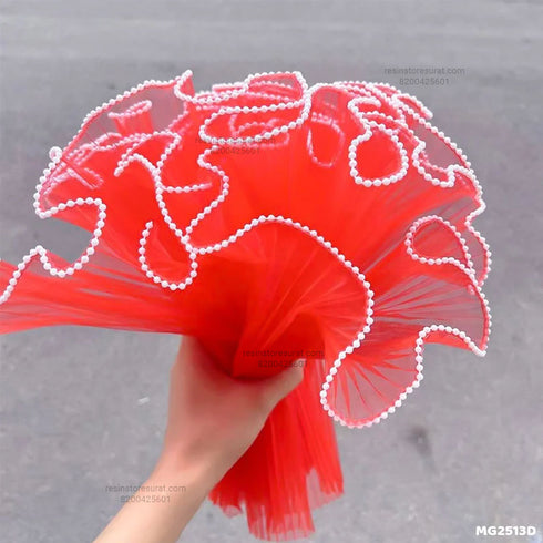 Red Wrinkled Wrapping Paper Net With Pearl - 2513D