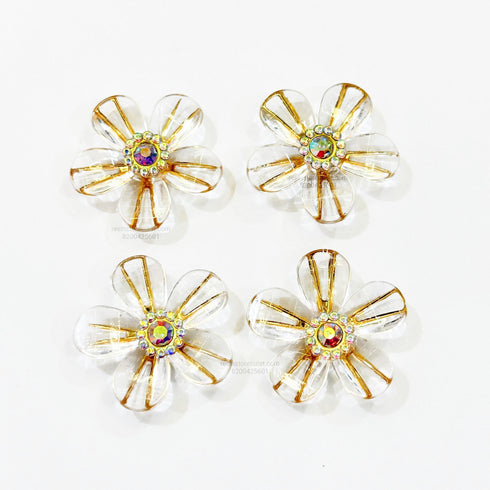 Reflective Designer 5 Leaf Transparent Golden Flower - 4 Pcs