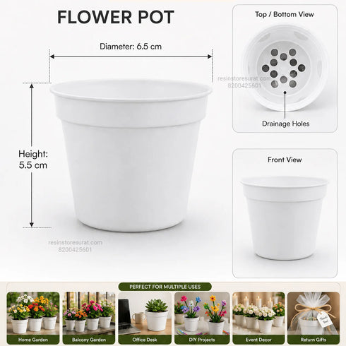 Round Plastic Flower Pot With Drainage Holes For Pipe Cleaner - 5 Pcs