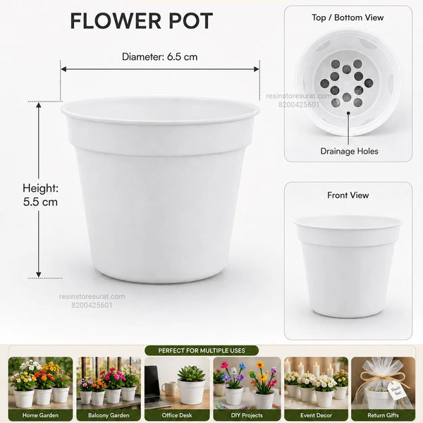 Round Plastic Flower Pot With Drainage Holes For Pipe Cleaner - 5 Pcs