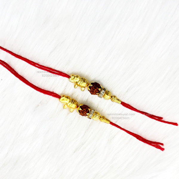 Rudrax With Elephant Readymade Rakhi Thread - RT16 (5 Pairs)