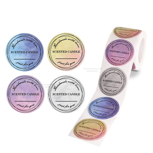 Scented Candle Label Sticker Roll – Handmade With Love Adhesive Labels - 500 Sticker Roll