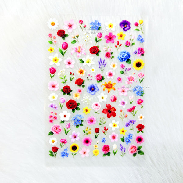 Small Multi FLower 3D Uv Sticker Sheet - A6