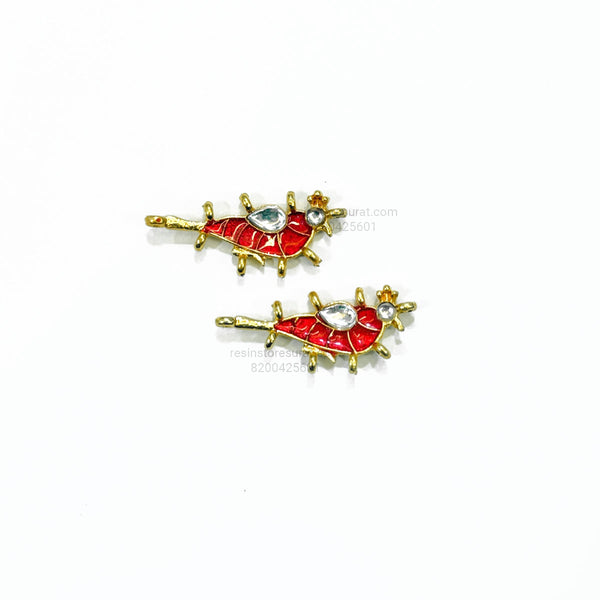 Sparrow Meenakari Kundan Beads Red Gold Charm C1