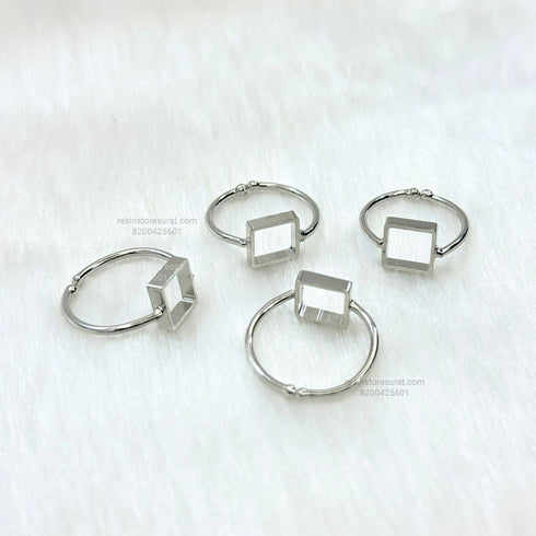 Resin Square Holo Adjustable Bezel Ring Base - Silver