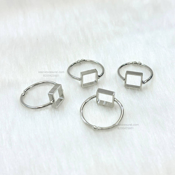 Resin Square Holo Adjustable Bezel Ring Base - Silver