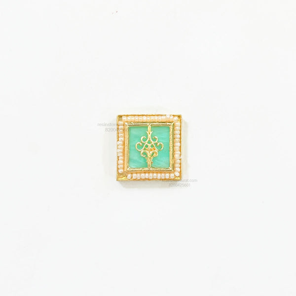 Square Light Green Ruby Meenakari Golden Beads E7