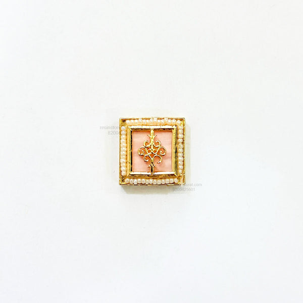 Square Light Pink Ruby Meenakari Golden Beads E8