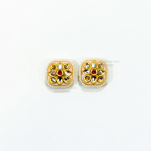 Square Meenakari Kundan Beads Pink Gold Charm D8