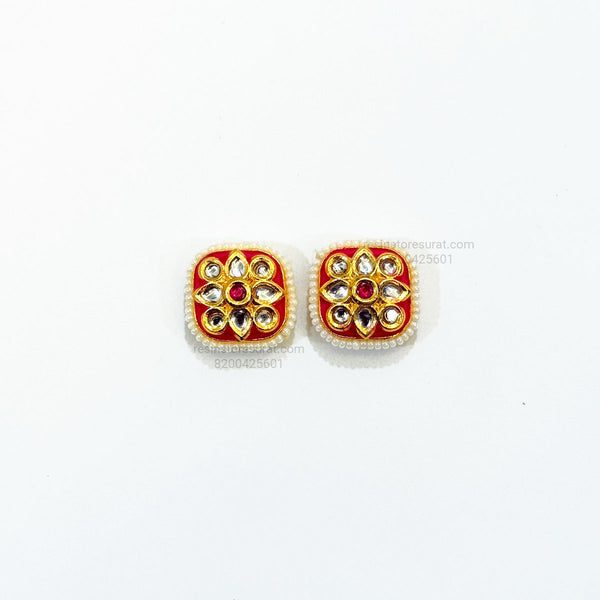 Square Meenakari Kundan Beads Red Gold Charm D9