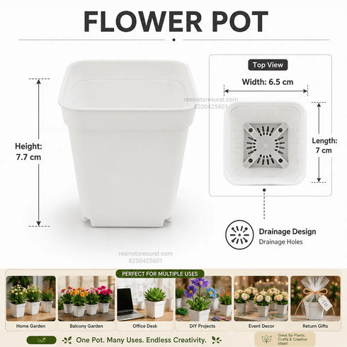 Square Plastic Flower Pot With Drainage Holes For Pipe Cleaner - 5 Pcs