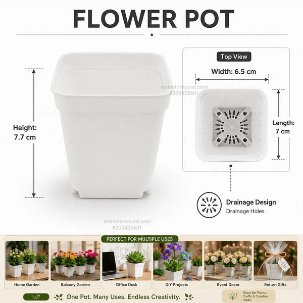Square Plastic Flower Pot With Drainage Holes For Pipe Cleaner - 5 Pcs