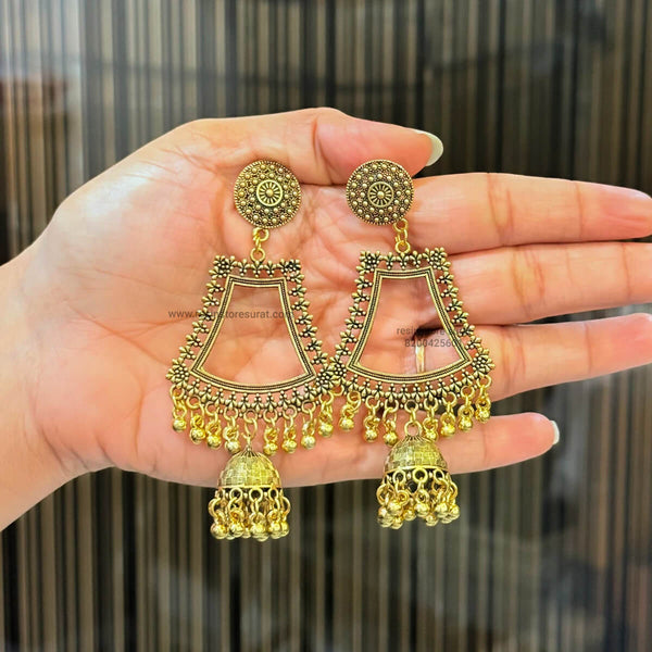 Square Design Shape With Latkan Resin Jhumka Gold