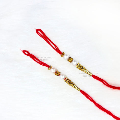 White Beads Readymade Rakhi Thread - RT19 (5 Pairs)