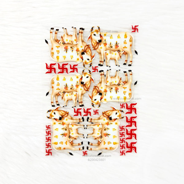 Cow with Swastik 3D UV Sticker Sheet - A6