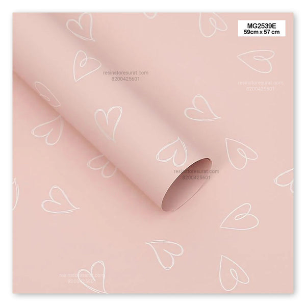 Heart Pattern Pink Flower Wrapping Paper Plastic Sheet - 39E(20 Sheet)