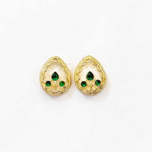 White Ruby Green Kundan Beads Gold Charm D19 - 2 Pcs