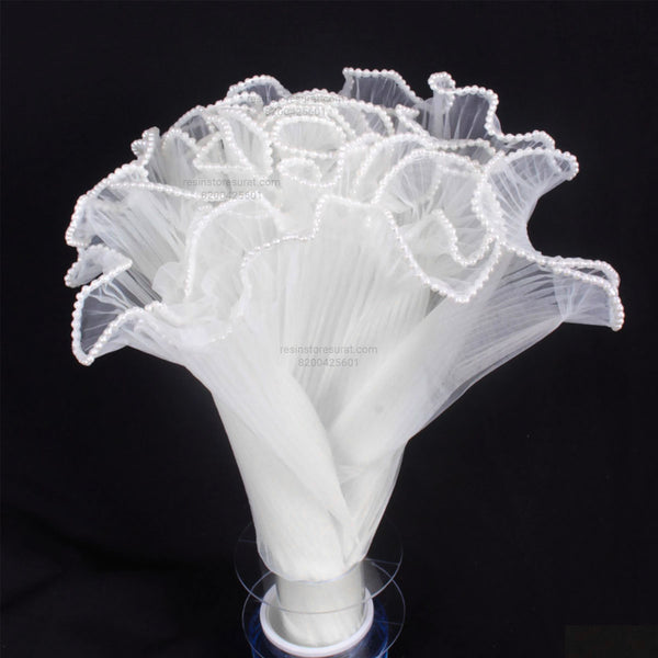 White Wrinkled Wrapping Paper Net With Pearl - 09