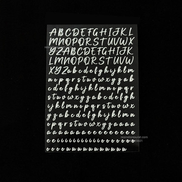 White Alphabet 3D UV Sticker Sheet - A6