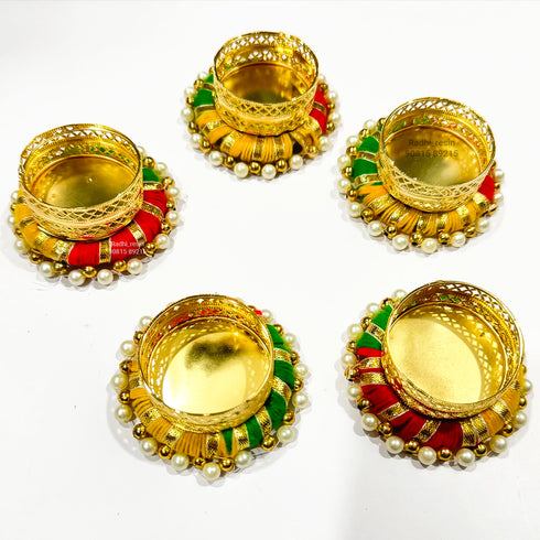 Readymade Traditional Pearl Design Multicolor T-Light Candle - 2 Pcs