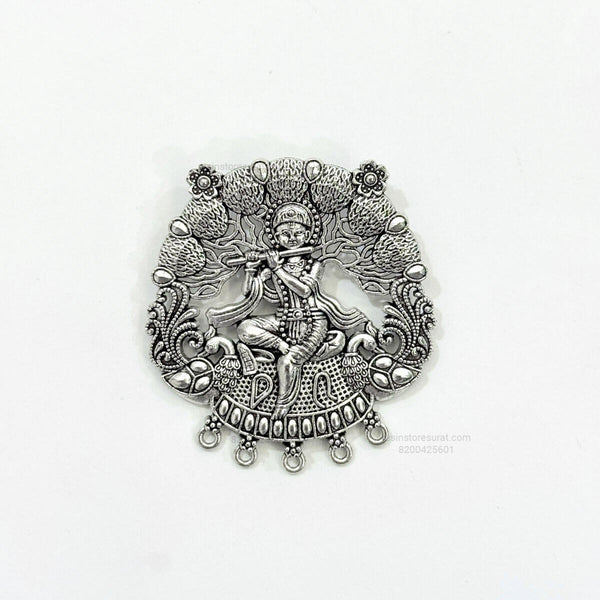Designer Krishna Silver Round Pendant
