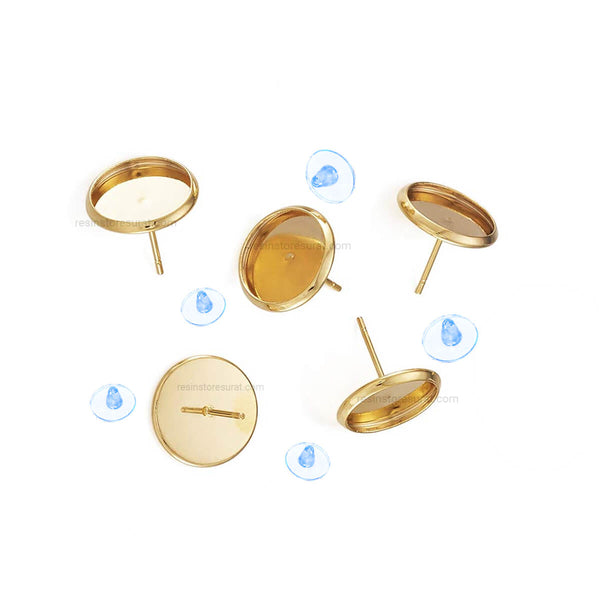 Gold Round Earring Resin Base - 4 pcs