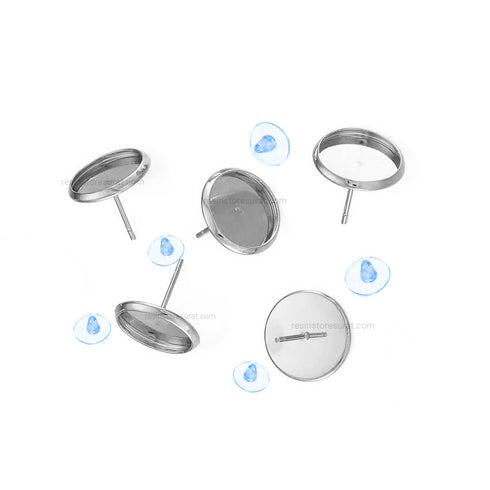 Silver Round Earring Resin Base - 4 pcs