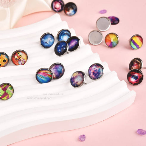 Silver Round Earring Resin Base - 4 pcs