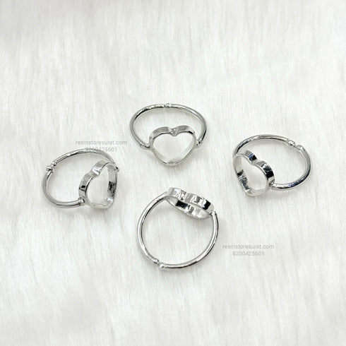 Resin Heart Holo Adjustable Bezel Ring Base - Sliver