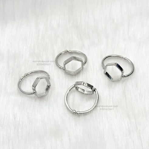 Resin Hexagon Holo Adjustable Bezel Ring Base - Silver