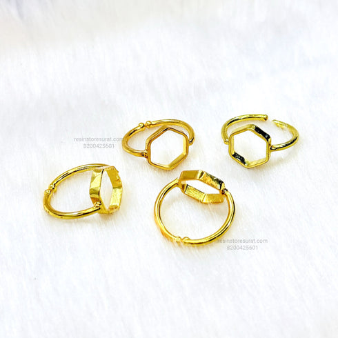 Resin Hexagon Holo Adjustable Bezel Ring Base - Gold