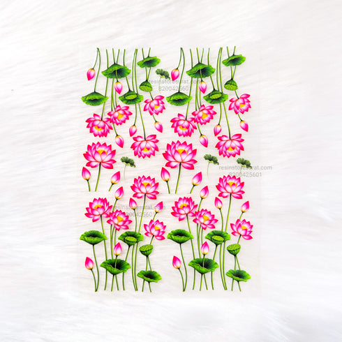 Lotus Flower with Leaf 3D UV Sticker Sheet - A6