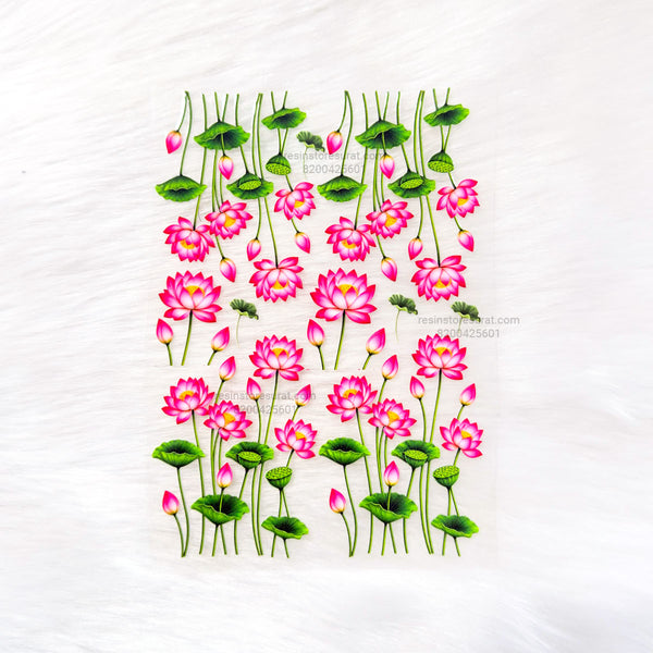 Lotus Flower with Leaf 3D UV Sticker Sheet - A6