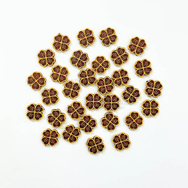 Designer Flower Om Wood Rakhi Beads - B