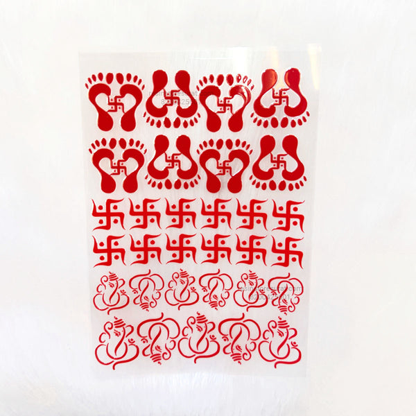 Pagli, Swastik & Ganesha Red 3D Uv Sticker Sheet - A6