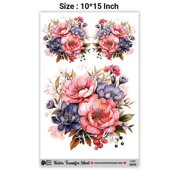 A4 Flower Water Transfer Sticker - 6050