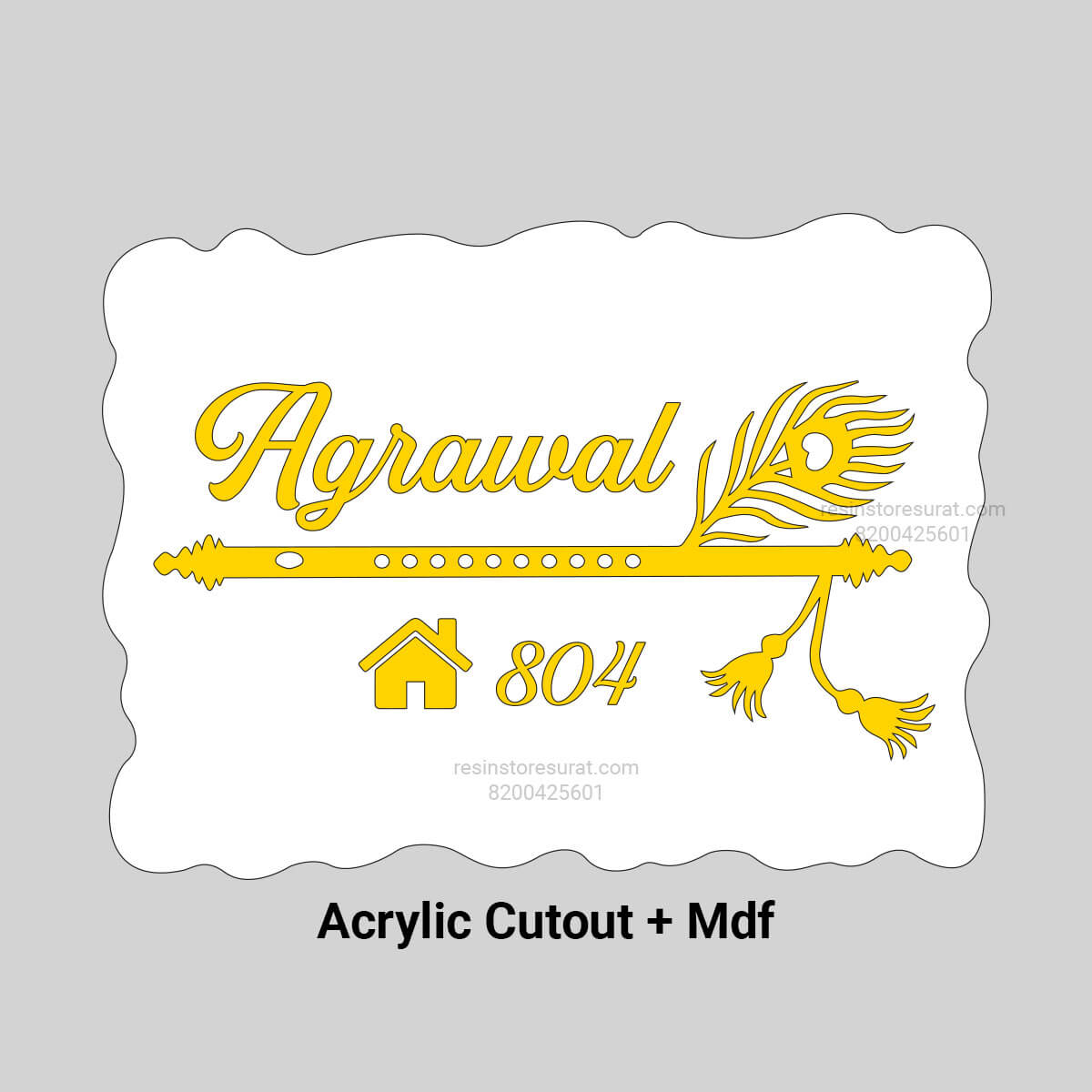 Acrylic Name Plate Customized With Bansuri – Resin Store Surat