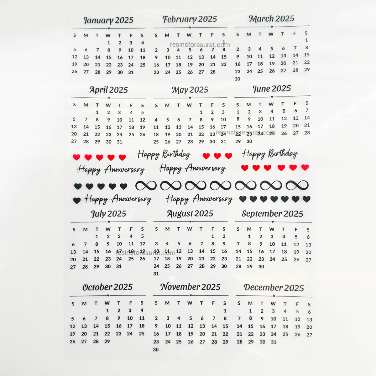 Calendar 2025 A4 Insert Sheet Resin Store Surat