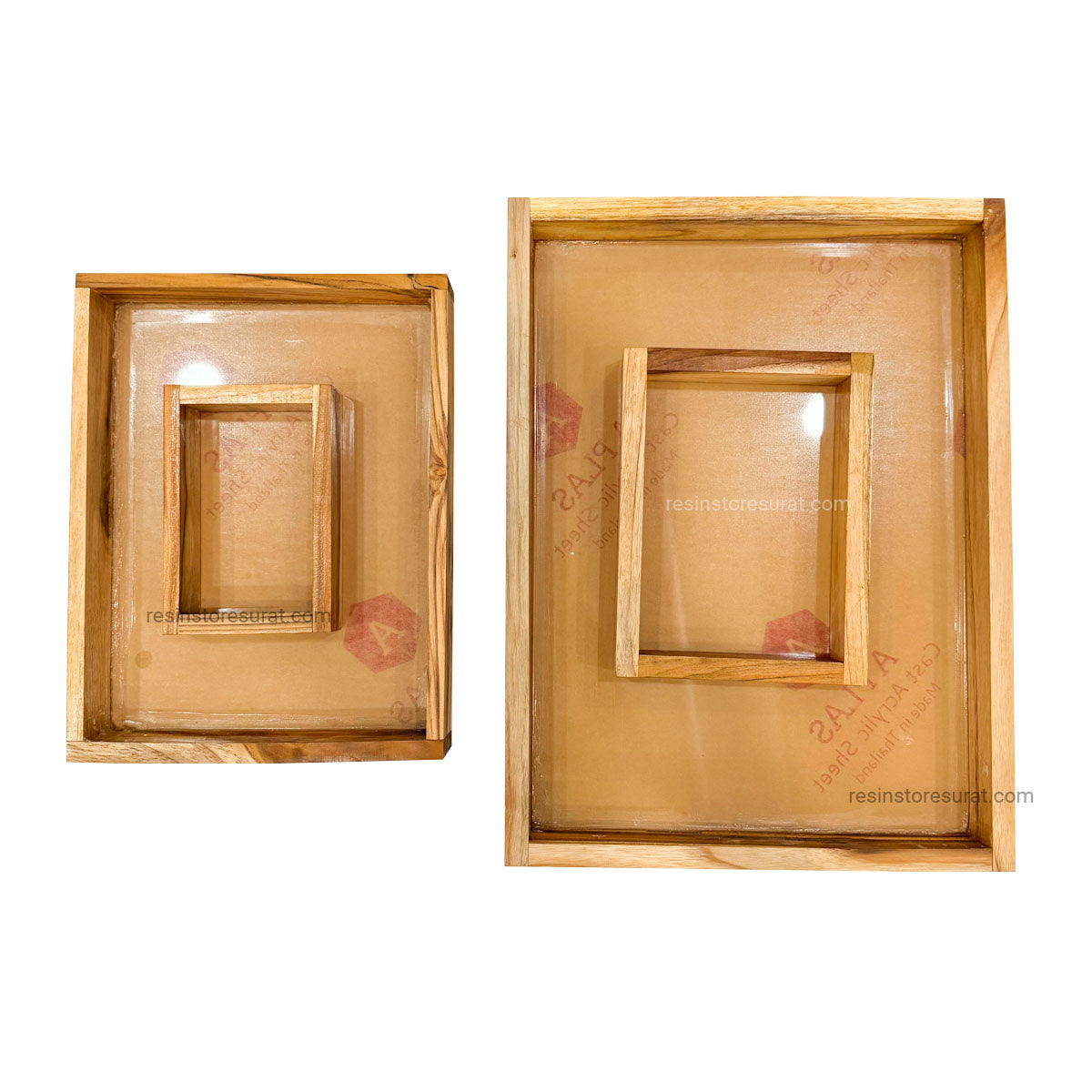 Double Box Rectangle Teak Wood Floating Frame with Acrylic Base – Resin ...